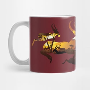 Sunset Landscape with Antelopes Mug